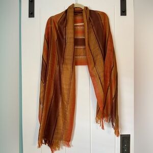 Beautiful Orange and Maroon Fringe Scarf
